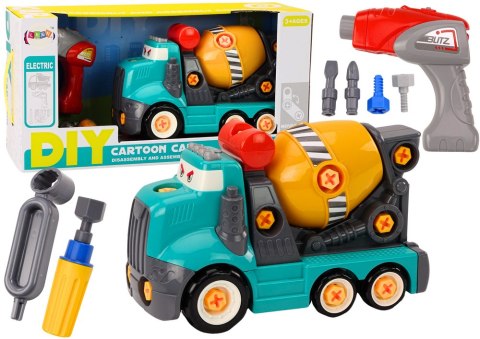 Ciężarówka Betoniarka Kreskówkowa Do Skręcania DIY Turkusowa Ciężarówka Betoniarka Kreskówkowa Do Skręcania DIY Turkusowa