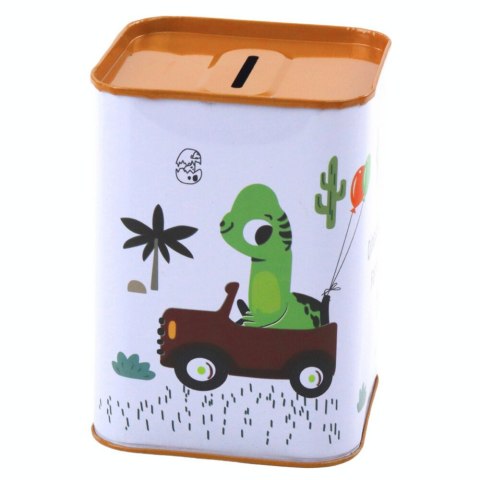 Skarbonka Dinozaur W Samochodzie Nauka Oszczędzania Metalowa Biała 11x8cm Skarbonka Dinozaur W Samochodzie Nauka Oszczędzania Metalowa Biała 11x8cm